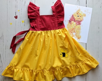 Girls Winnie the Pooh Twirl Dress, Pooh Everyday Character Dress inspired by Pooh Bear, sizes 12/18m, 2T-8 girls