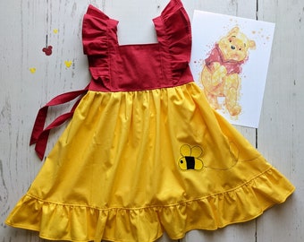 Girls Winnie the Pooh Twirl Dress, Pooh Everyday Character Dress inspired by Pooh Bear, sizes 12/18m, 2T-8 girls