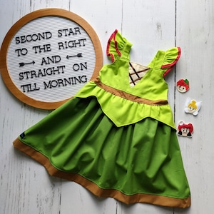 Girls Peter Pan Dress, Everyday Pan Dress inspired by Peter Pan, Everyday Princess dress up available in sizes 12/18m, 2T-8 girls