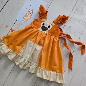 Girls Orange Dog Twirl Dress, Bingo inspired dress, Everyday princess character dress up, sizes 12/18m, 2T-8 girls