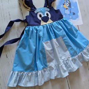 Girls Blue Dog Twirl Dress, Bluey inspired dress, Everyday princess character dress up, sizes 12/18m, 2T-8 girls