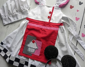 Girls Chef Minnie Themed Twirl Dress, Chef Minnie inspired dress , Everyday Princess Dress up, sizes 12/18m, 2T-8 girls