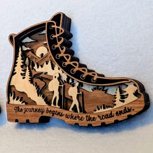 Personalized - Hand Crafted Wooden Multilayered Nature Hiking Boot Art - Customizable