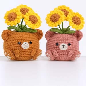 Sunflower Bear Crochet Pattern: Amigurumi Flower Pot PDF Tutorial
