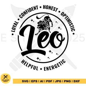 Leo SVG, Signo Astrológico Leo, Descarga Digital, Horóscopo SVG, Signos del Zodíaco SVG, Perfecto para Camisetas, Tazas y Decoraciones de Cumpleaños
