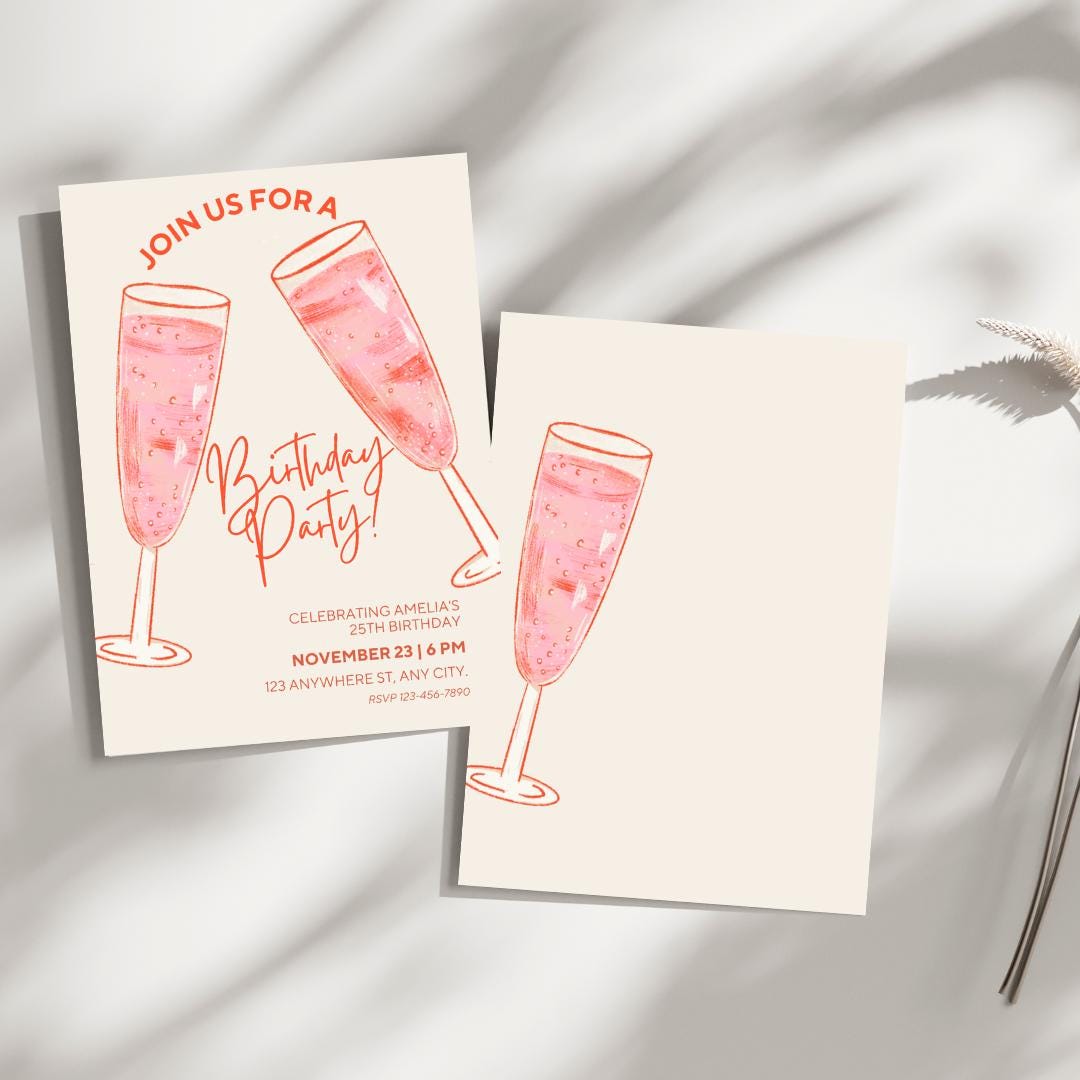 Champagne Birthday Invitation Template Elegant Pink, Customizable