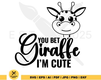 Cute Giraffe SVG, Onesie Design, Cricut & Silhouette Cut Files (Digital Download)