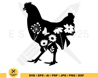 Floral Chicken SVG, Farmhouse Decor Cut File (Digital Download)