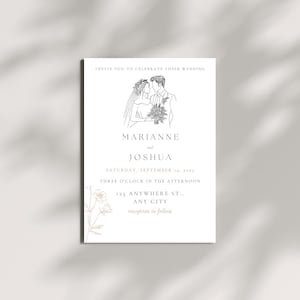 Minimalistische Hochzeitseinladung, elegantes Blumenmuster zum Ausdrucken, modernes Hochzeitsdesign, Sofort Download.