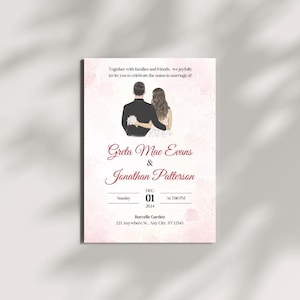 Elegante Hochzeitseinladung Vorlage, bearbeitbare rosa Aquarell Braut, druckbare Hochzeitskarte, Sofort Download PDF.