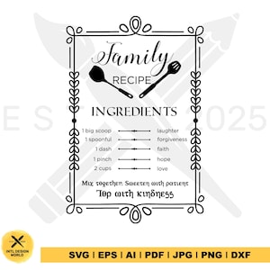 Family Recipe svg, Home svg, Kitchen Quotes Sayings, Cutting Board Design, Cricut Cut File Printable Clipart Vector Digital Dxf Png Eps Ai