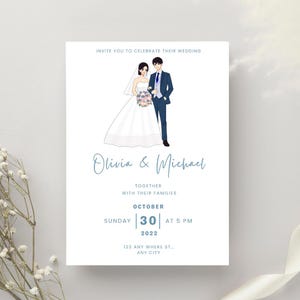 Minimalist Wedding Invitation Template | Modern Printable Invite | Instant Download | Blue & White Design