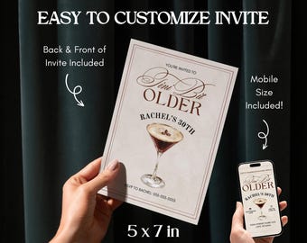 Espresso Martini Geburtstagseinladung - 30. Geburtstag Canva Vorlage | Moderne bearbeitbare 5x7 einladen | Vorder- und Rückendesign | Sofort Download