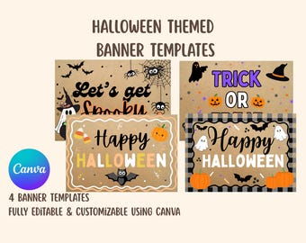 Spooky Halloween Themed Banner Templates - Set of 4 | Customizable Banner Templates | Halloween Banner Templates