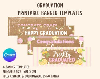 Printable Floral Graduation Banner Template Package - Set of 4 | Customizable Printable Banner Templates | Digital Graduation Banner Package