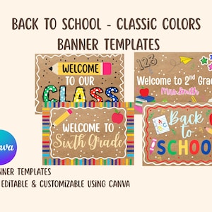 Back to School Themed Banner Templates Classic Colors - Set of 4 | Customizable Banner Templates | Digital Classroom Banner Template Package