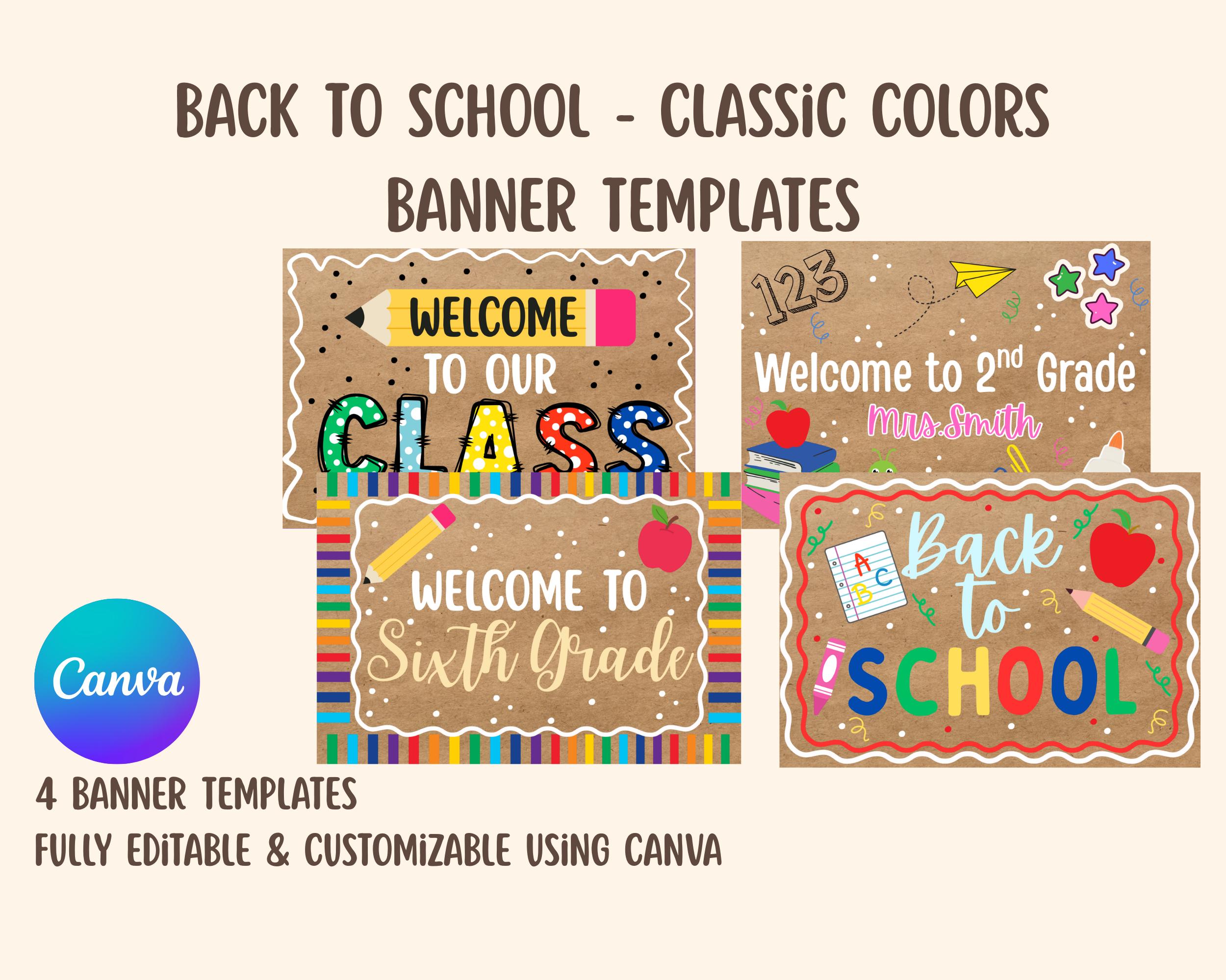 Back to School Themed Banner Templates Classic Colors - Set of 4 | Customizable Banner Templates ...