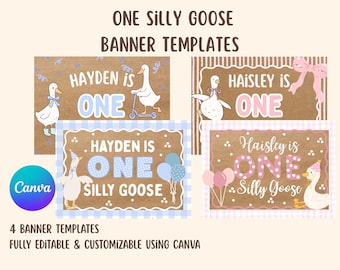 Silly Goose Birthday Themed Banner Template Package - Set of 4 | Customizable Banner Templates | Digital Birthday Banner Template Package