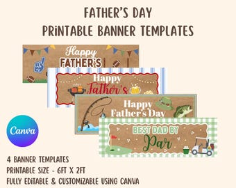 Printable Father's Day Banner Template Package - Set of 4 | Digital Customizable Father's Day Banner Template Package