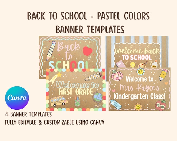 Back to School Themed Banner Templates (Pastel Colors) - Set of 4 | Customizable Banner Templates | Pastel Classroom Banner Templates
