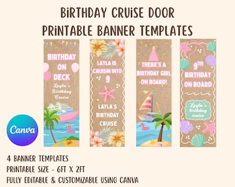 Paquete de plantillas imprimibles para pancartas de cumpleaños para cruceros - Juego de 4 / Plantillas de pancartas imprimibles personalizables / Pancartas digitales de graduación
