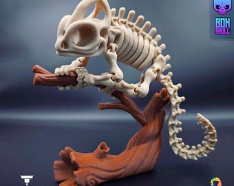 Articulated 3D Printed Skeleton Chameleon on a branch two sizes available