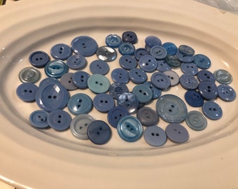 Two Hole Buttons - 60 assorted light blue 2 hole buttons