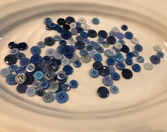 Four Hole Buttons - 120 assorted blue 4 hole buttons