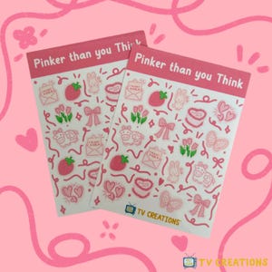Pinker than you Think Sticker Sheet | aesthetic pink coquette stickers, bullet journal, journaling, scrapbooking, stationery, planner