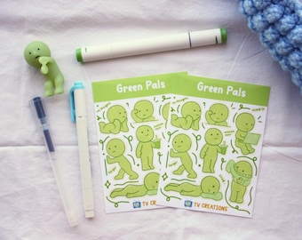 Cartela de adesivos Amigos Verdes | Vinil laminado fosco, para scrapbooking