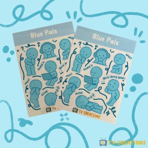 The Blue Smiski Pals Sticker Sheet | aesthetic blue pals stickers, bullet journal, journaling, scrapbooking, stationery, planner