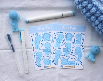 Hoja de pegatinas de Blue Smiski Pals: pegatinas estéticas de Blue Pals, bullet journal, diario, scrapbooking, papelería, planificador