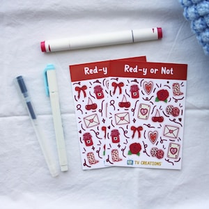 Red-y or Not Sticker Sheet | aesthetic red stickers, bullet journal, journaling, scrapbooking, stationery, planner