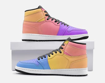 Vegan Leather Retro Hi Tops, Ombre Sneakers, Multicolour