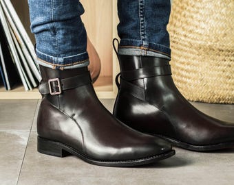 Handmade Leather Boots, Goodyear Welted, Chocolate Brown in Plus Sizes