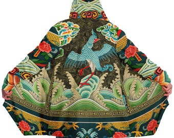 Jugendstil Microfleece Kapuzenumhang, Festival Umhang, Rave Wear