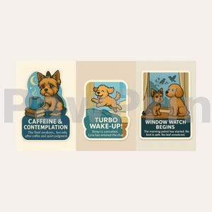 Pegatinas digitales de perros divertidos / Set imprimible de cachorros adorables / Arte de dibujos animados de yorkshire terrier y caniche / Regalo para amantes de las mascotas / PawPrintStories