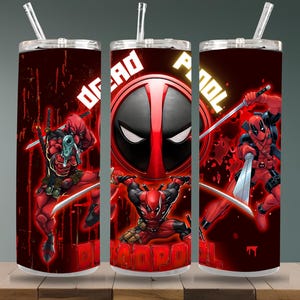 Diseño de vaso de cómic de Deadpool/Vaso delgado de 20 oz, impresión por sublimación en formato PNG