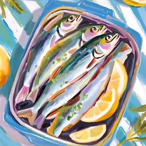 Sardine Digital Print | Poster, Wall Art, kitchen and Home Decor, Oil Painting, Seafood Art