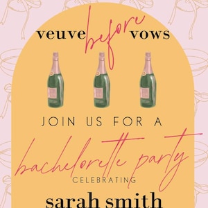 Veuve Before Vows Bachelorette Party Template Kit | Invitation, Itinerary, Menu & More | Editable in Canva | FREE Party Supplies Guide