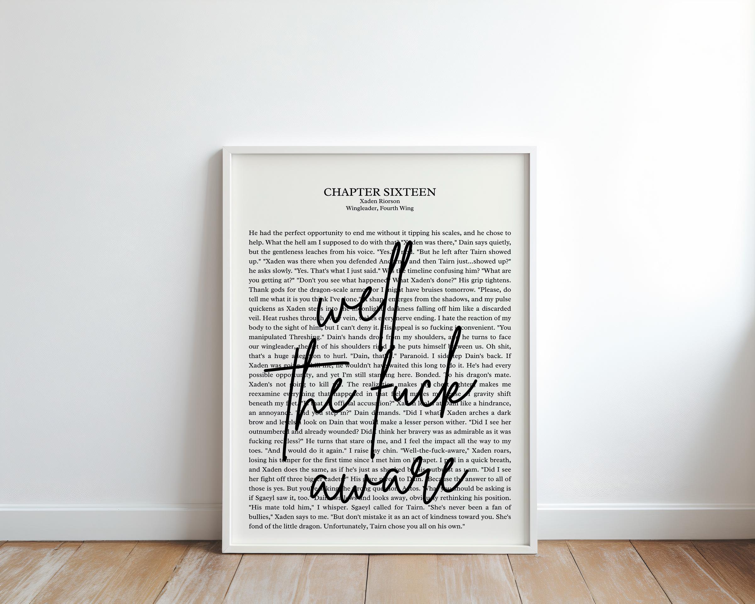 Fourth Wing Quote Poster | Digital Print |Well the Fuck Aware | Xaden Riorson | Rebecca Yarros | Wall Decor | Bookish | Smut | Onyx Storm