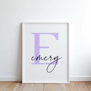 Impresión de monograma inicial con nombre para guardería / Impresión digital para habitación infantil / Regalo para baby shower / Letrero para guardería con nombre de bebé / Impresión personalizada con nombre inicial