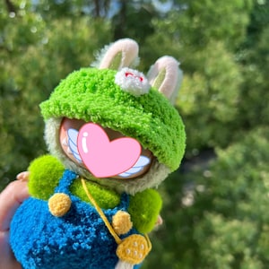 Handmade Crochet Doll Clothes，Cute Cartoon Plush Doll Outfit，Fits Gen 1/2/3 (17cm doll),Perfect Halloween Gift (Doll Not Included)