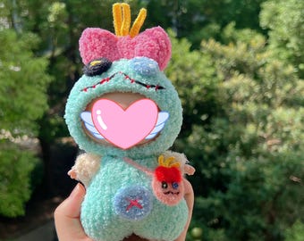 Handmade Crochet Doll Clothes，Cute Little Monster Plush Doll Outfit，Fits Gen 1/2/3 (17cm doll),Perfect Halloween Gift (Doll Not Included)