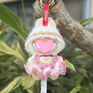 Handmade Crochet Doll Clothes，Cute Pink Dress Set Plush Doll Outfit，Fits Gen 1/2/3 (17cm doll),Perfect Halloween Gift (Doll Not Included)