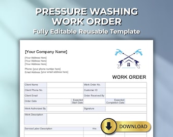 Pressure Washing Work Order Template – Editable Power Wash Job Form (Digital Download)