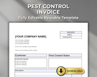 Pest Control Invoice Template: Fillable PDF, Word, Excel (Digital Download)