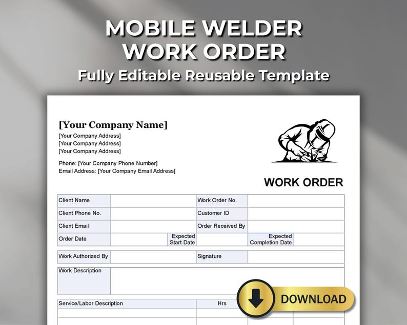 Mobile Welding Work Order Template - Welding Job Form - PDF, Word ...
