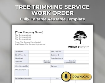 Tree Service Work Order Template: Tree Trimming Job Form (Digital Download)