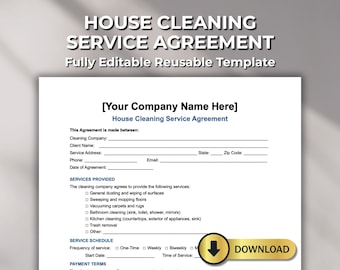 House Cleaning Service Agreement Template: Editable PDF, Word, Pages | 2025 Version (Instant Download)